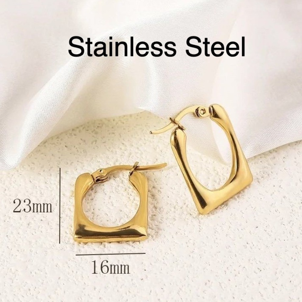 Gold Stainless Steel‎ Square Hoop Earrings Women Geometric Dainty Everyday Chic
